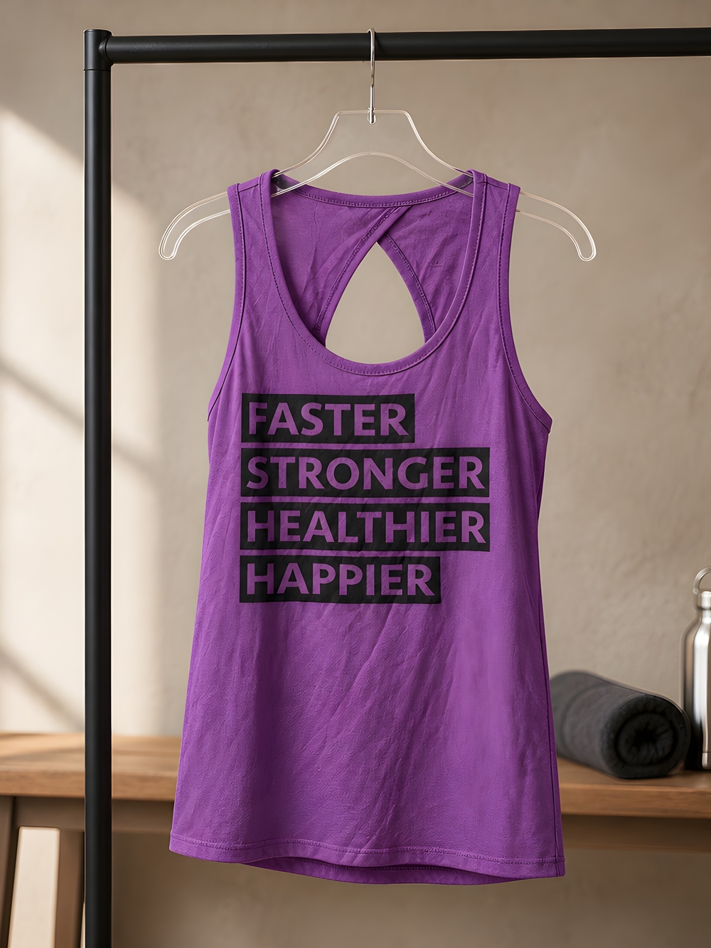 SO Purple Racerback Tank with Black Motivational Print
